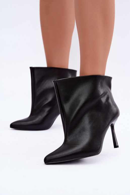Bottines à enfiler avec talons fins en simili cuir noir Kamea