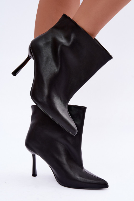 Bottines à enfiler avec talons fins en simili cuir noir Kamea