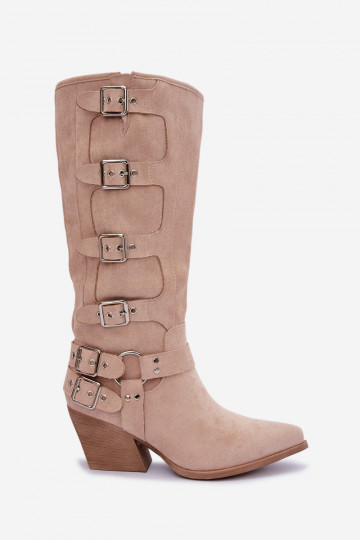 Bottes hautes style cowboy avec talons et boucles couleur ivoire Fivelle 2
