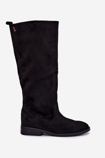 Bottes hautes chaudes avec talons larges et volants en simili daim noir Odelira 2
