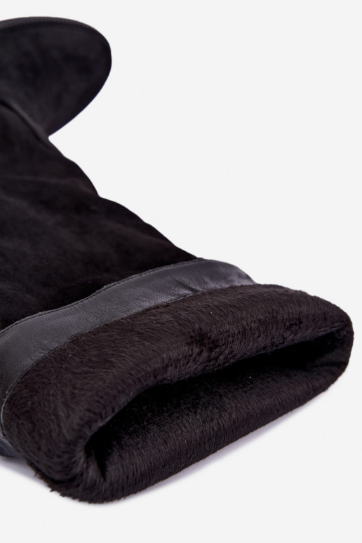 Warme laarzen tot de knie met brede hakken en ruches in zwart faux suede Odelira
