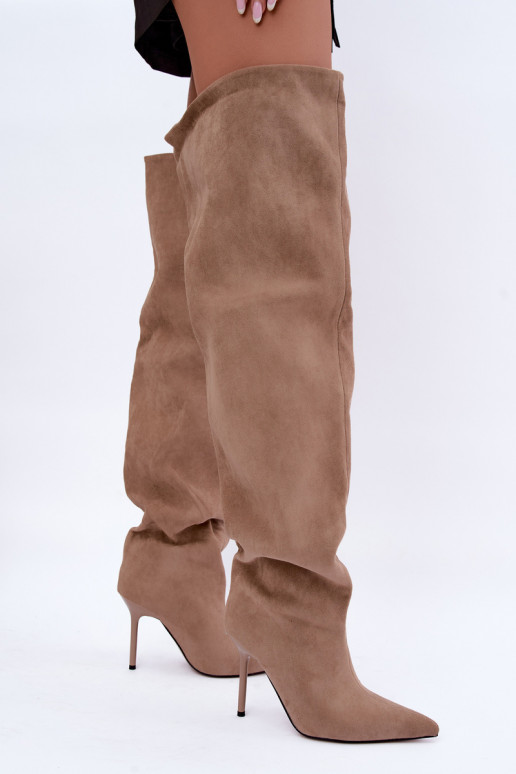 Bottes hautes pour femmes avec talons fins couleur sable Aderelle