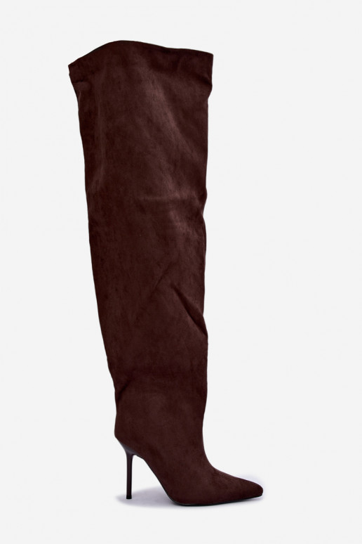 Bottes hautes pour femmes avec talons fins couleur marron Aderelle