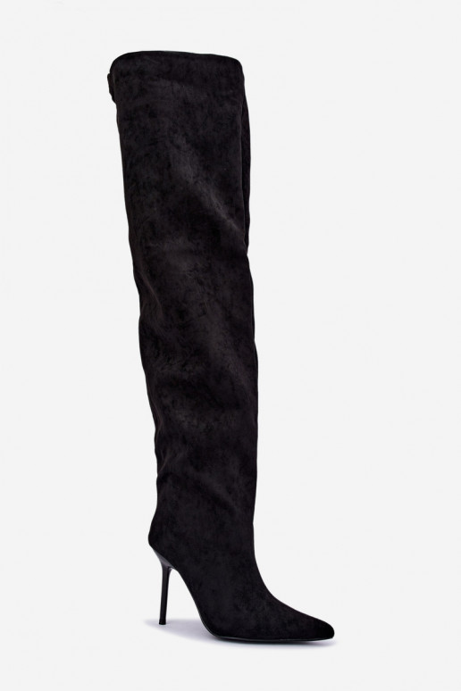 Damen kniehohe Stiefel mit schmalen Absätzen in schwarzer Farbe Aderelle