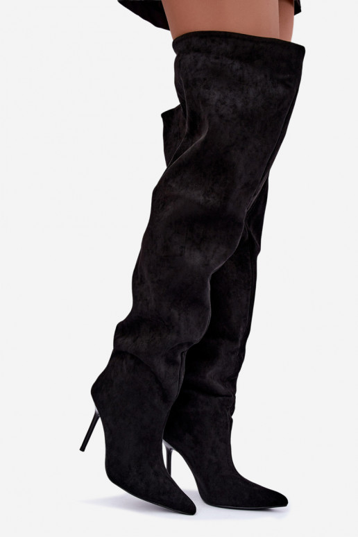 Bottes hautes pour femmes avec talons fins couleur noire Aderelle