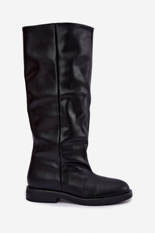 Instap kniehoge laarzen met brede hakken in zwart Pavellea