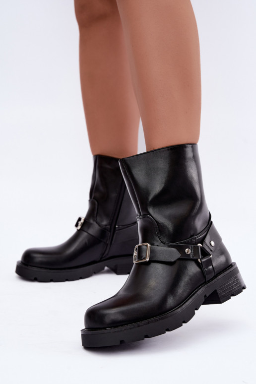 Bottines isolées pour femmes avec sangles et boucles en noir Delmora