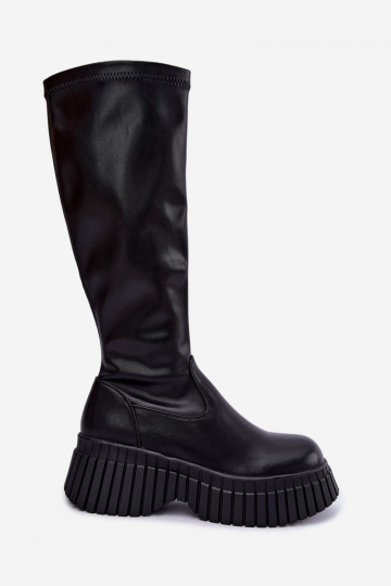 Zwarte knieboots met platform Haldora 2