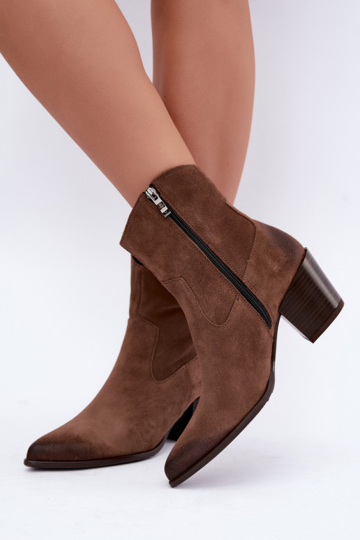 Wärmende braune Stiefeletten im Cowboy-Stil mit Absatz Zazoo 60603