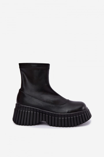 Schwarze Lederstiefeletten mit Plattform Elmorine 2