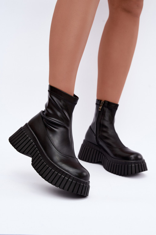 Schwarze Lederstiefeletten mit Plattform Elmorine