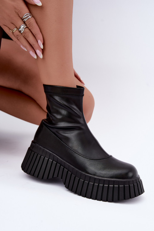 Schwarze Lederstiefeletten mit Plattform Elmorine
