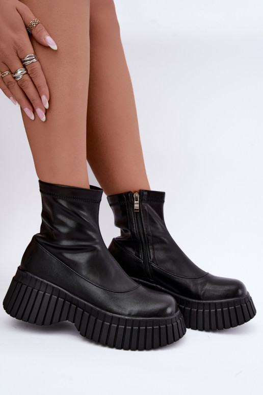 Bottines en cuir noires avec plateforme Elmorine