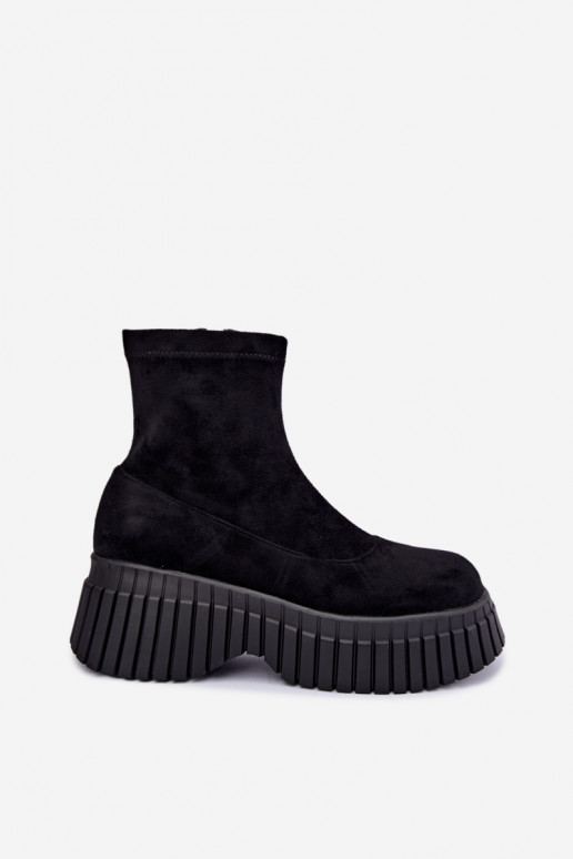 Schwarze Stiefeletten mit Plattform aus Kunstveloursleder Elmorine