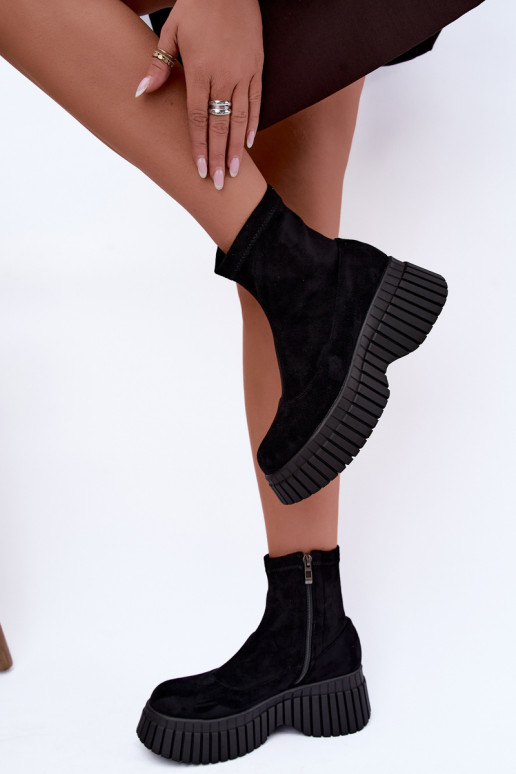 Schwarze Stiefeletten mit Plattform aus Kunstveloursleder Elmorine