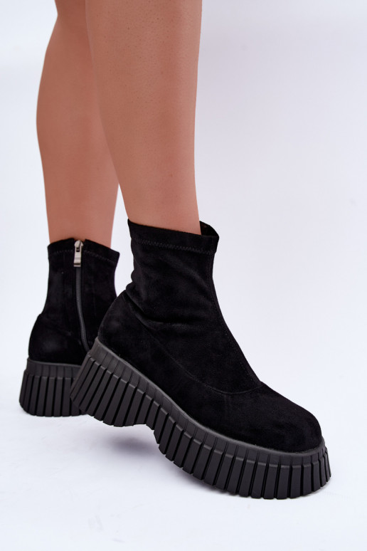 Schwarze Stiefeletten mit Plattform aus Kunstveloursleder Elmorine
