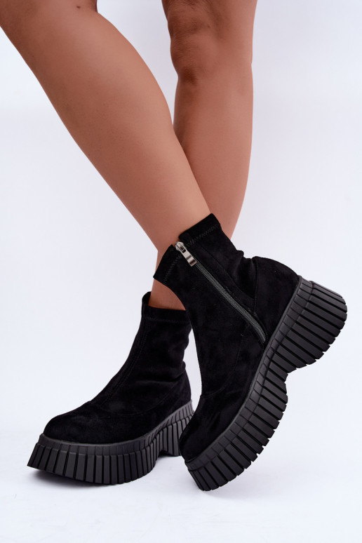 Zwarte enkellaarsjes met platform van faux suede Elmorine