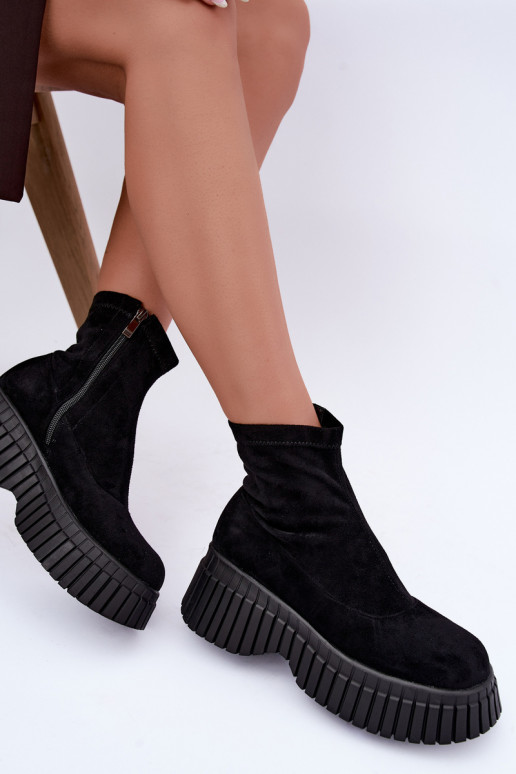 Schwarze Stiefeletten mit Plattform aus Kunstveloursleder Elmorine