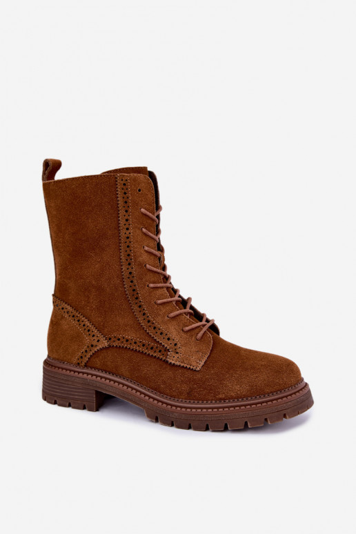 Bottines brunes doublées à lacets en daim Rasvena
