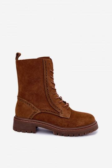 Gevoerde bruine veterschoenen van suede Rasvena 2