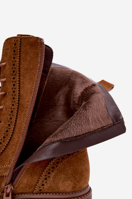 Bottines brunes doublées à lacets en daim Rasvena