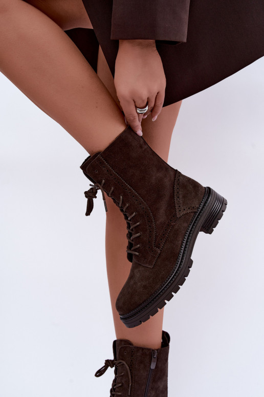 Bottines à lacets doublées en daim synthétique Czekoladoje Rasvena