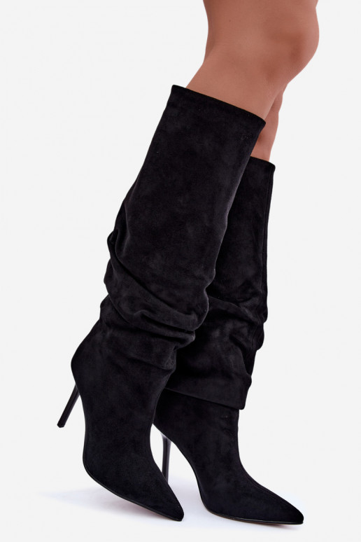 Schwarze Stiefel zum Hineinschlüpfen mit dünnen Absätzen Balira
