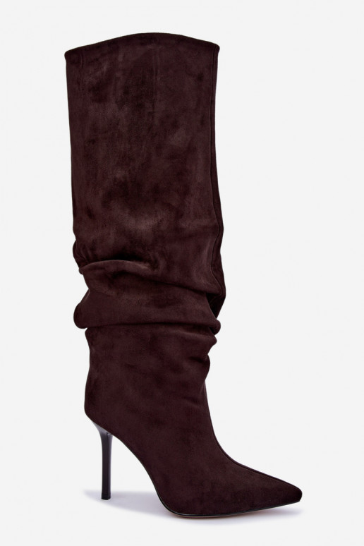 Bottes chocolat à enfiler avec talons fins Balira