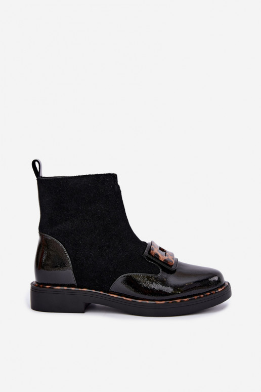 Bottes en daim noires avec boucle décorative