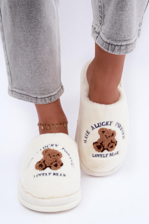 Ivoor kleurige dames slippers met bont Meškiukai Cassira