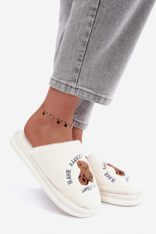 Ivoor kleurige dames slippers met bont Meškiukai Cassira