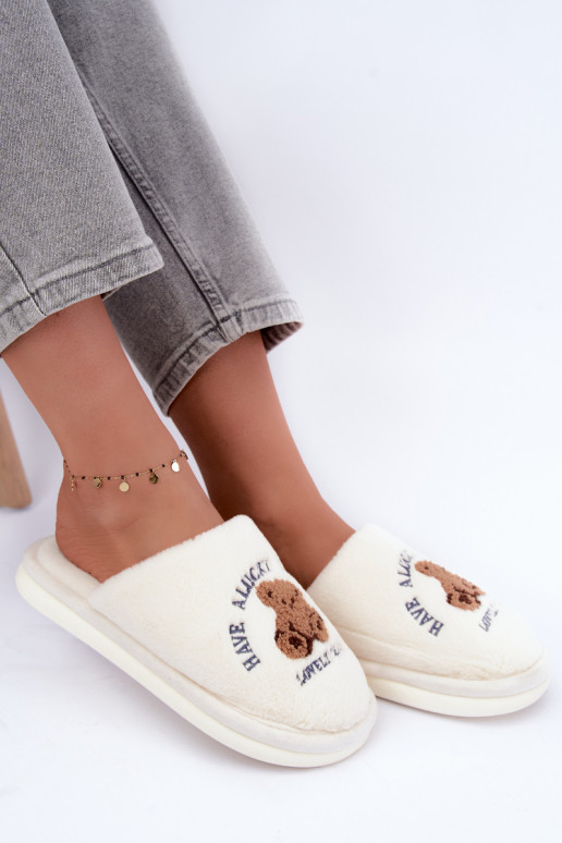 Ivoor kleurige dames slippers met bont Meškiukai Cassira