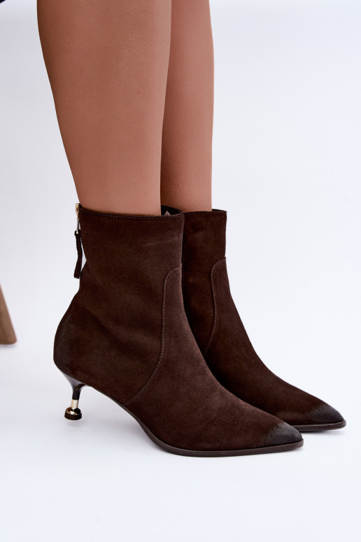Bottines en daim doublées avec talons Zazoo 60629 Czekoladoje