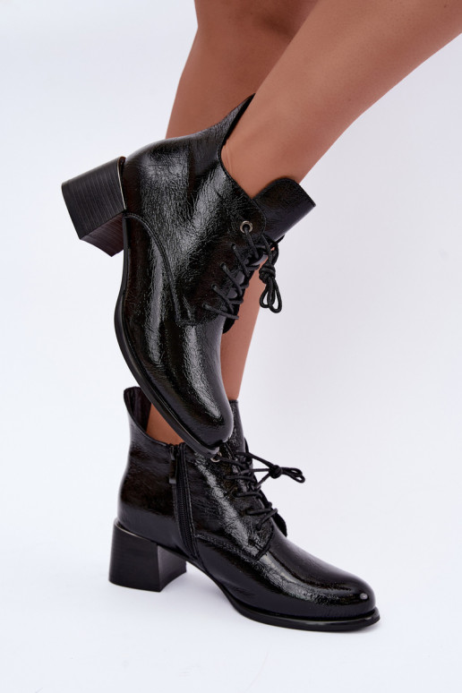 Bottines noires pour femmes avec effet verni Klocku Hadelle