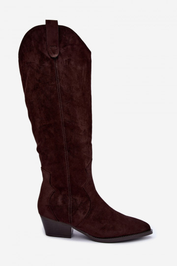 Wärmende kniehohe Cowboy-Stiefel mit Absatz in Braun Renissa 2