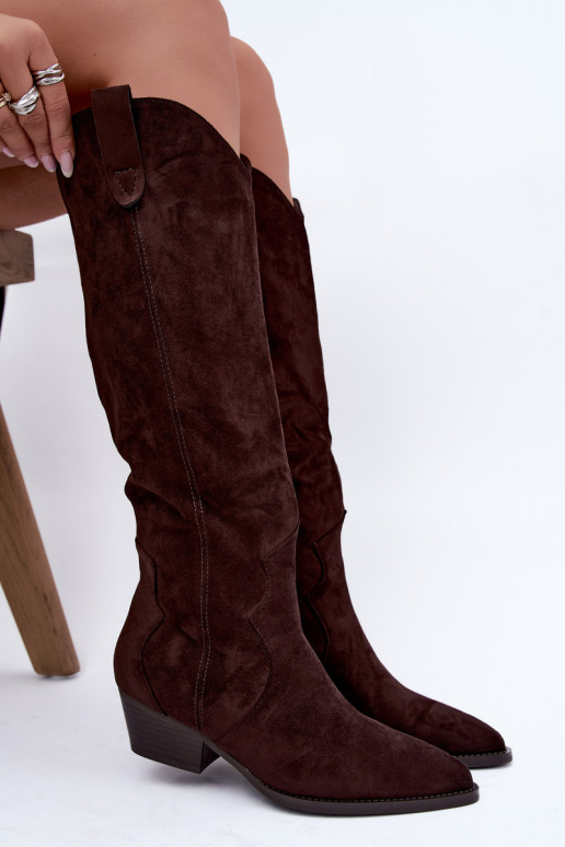Wärmende kniehohe Cowboy-Stiefel mit Absatz in Braun Renissa