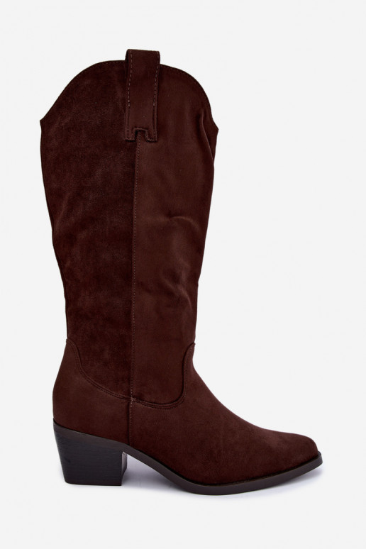 Bottes hautes en style cowboy avec talons en marron Rialene