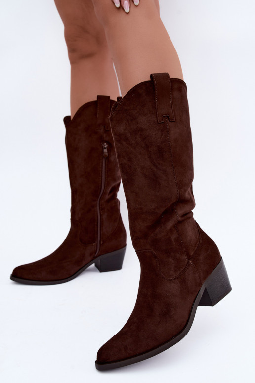 Wärmende kniehohe Cowboy-Stiefel mit Absatz in Braun Rialene