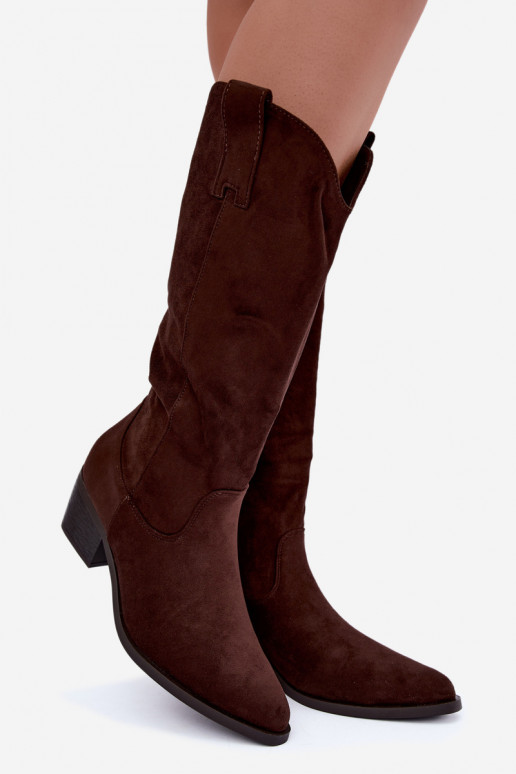 Warme lange cowboy-stijl laarzen met hakken in bruin Rialene