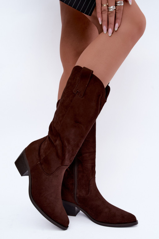 Bottes hautes en style cowboy avec talons en marron Rialene