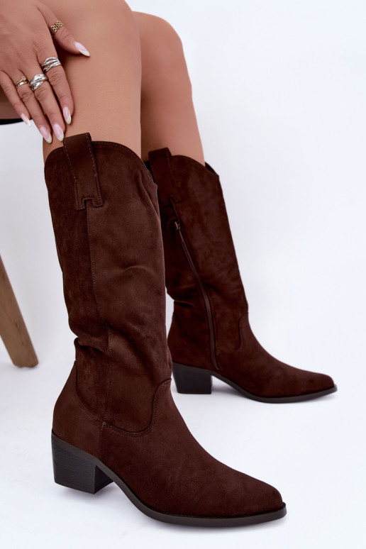 Bottes hautes en style cowboy avec talons en marron Rialene
