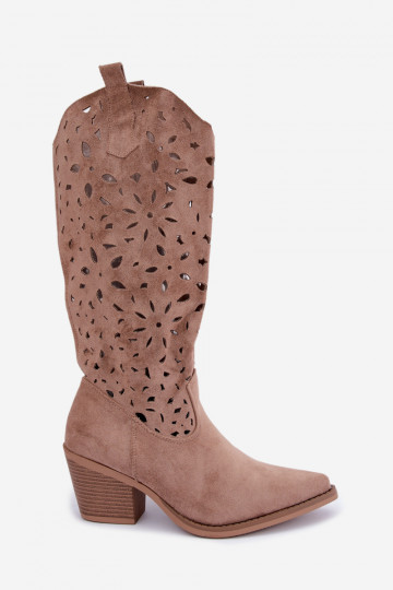 Bottes hautes en style cowboy avec talons découpés en sable Salirae 2
