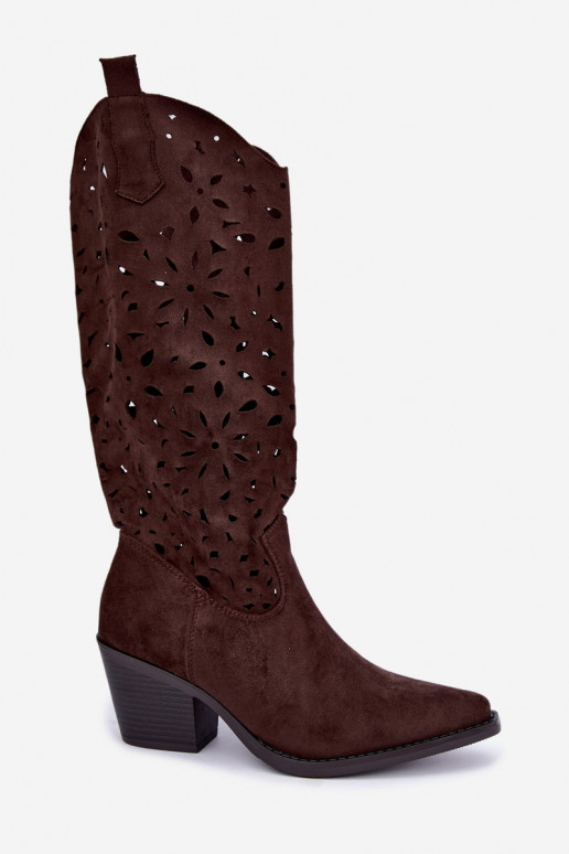 Uitgesneden lange cowboy-stijl laarzen met hakken in bruin Salirae