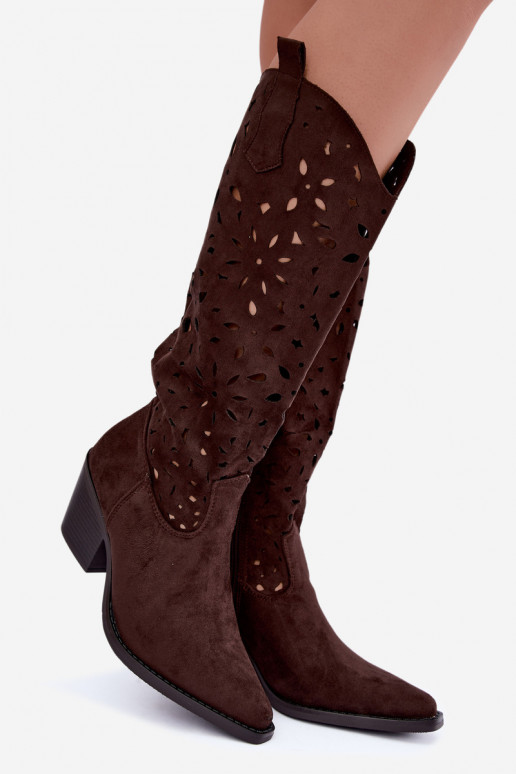 Bottes hautes en style cowboy avec talons découpés en marron Salirae
