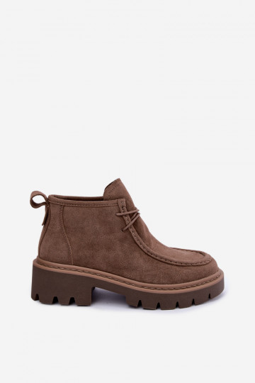 Schnürstiefeletten aus Kunstveloursleder in Sand Farella 2
