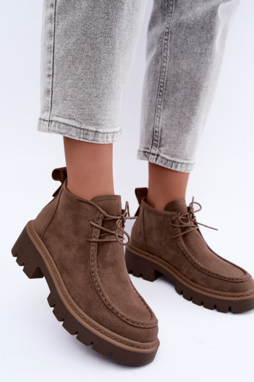 Bottines lacées en daim synthétique sable Farella