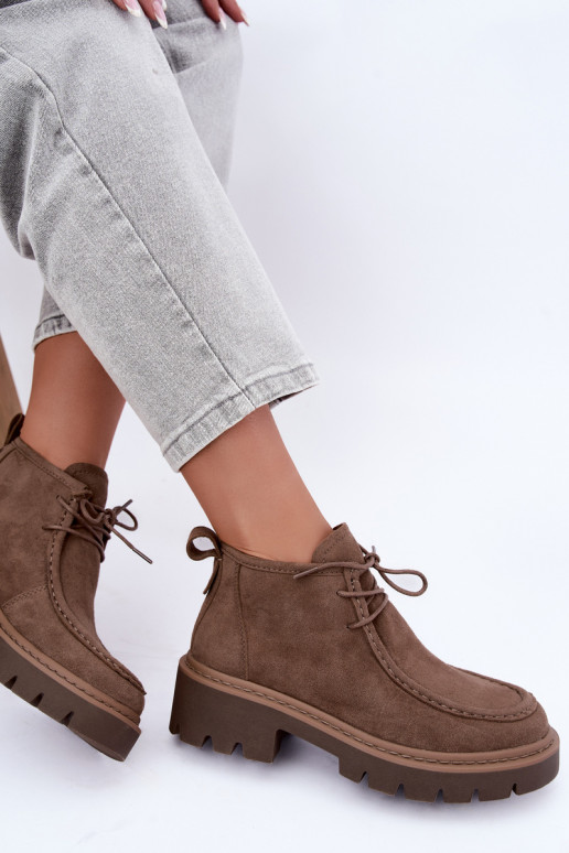 Bottines lacées en daim synthétique sable Farella
