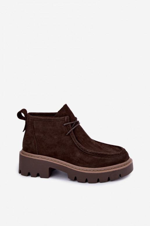 Bottines lacées en daim synthétique marron Farella