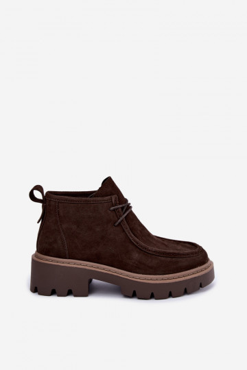 Schnürstiefeletten aus Kunstveloursleder in Braun Farella 2