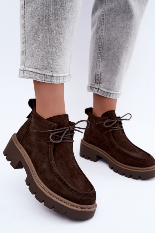 Gevlochten enkellaarsjes in faux suede bruin Farella